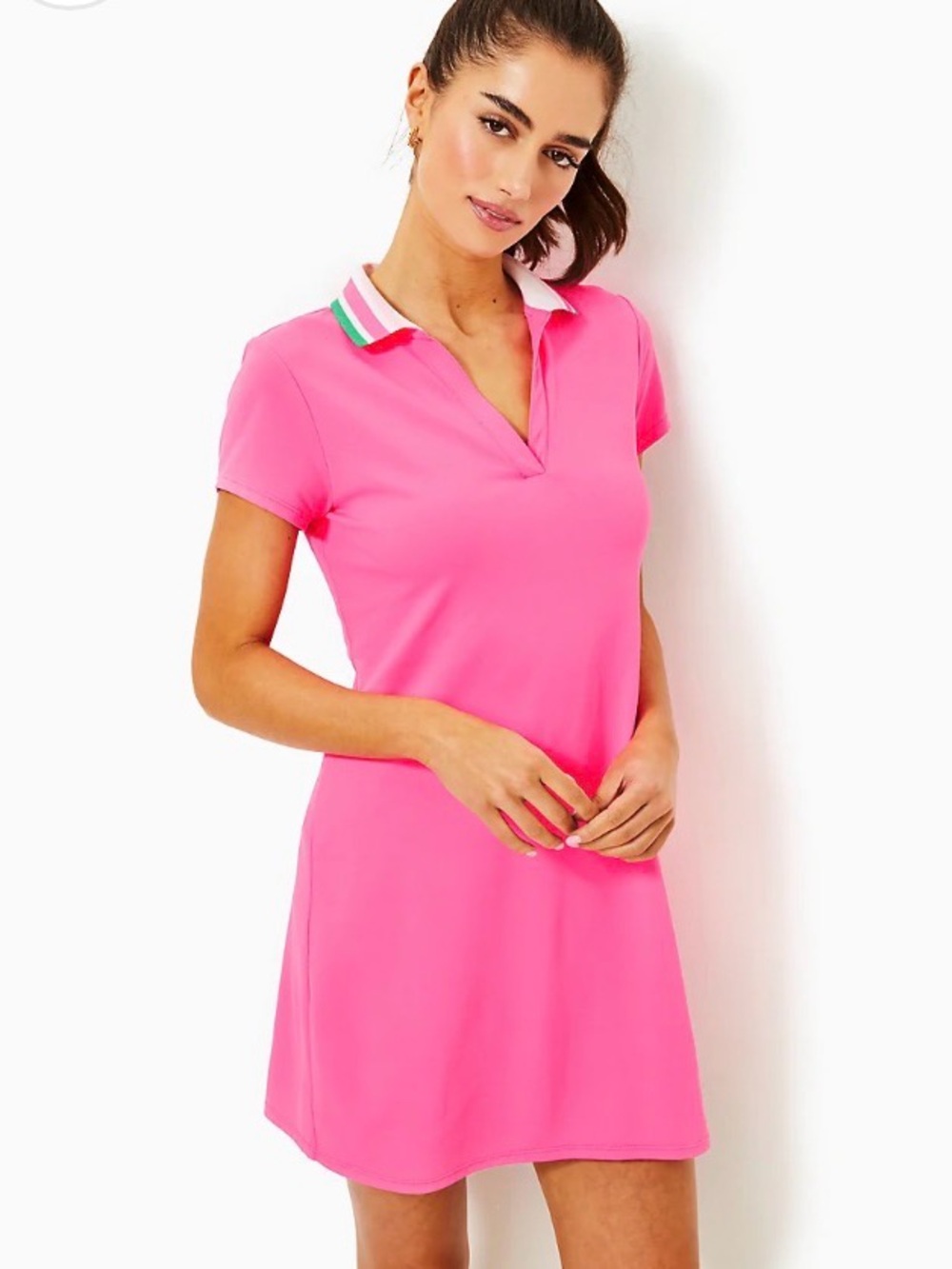 Lilly Pulitzer Luxletic Cayo Costa Dress Pink Stripe Polo UPF 50 Size Large